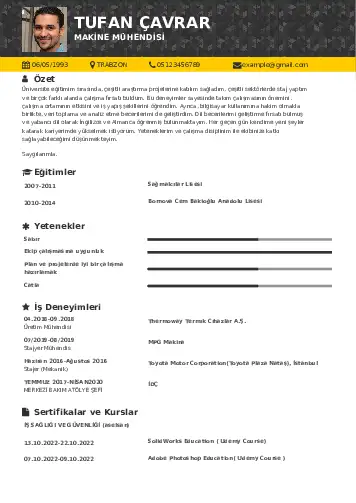 Makine Mühendisi Cv Örnekleri cv indir